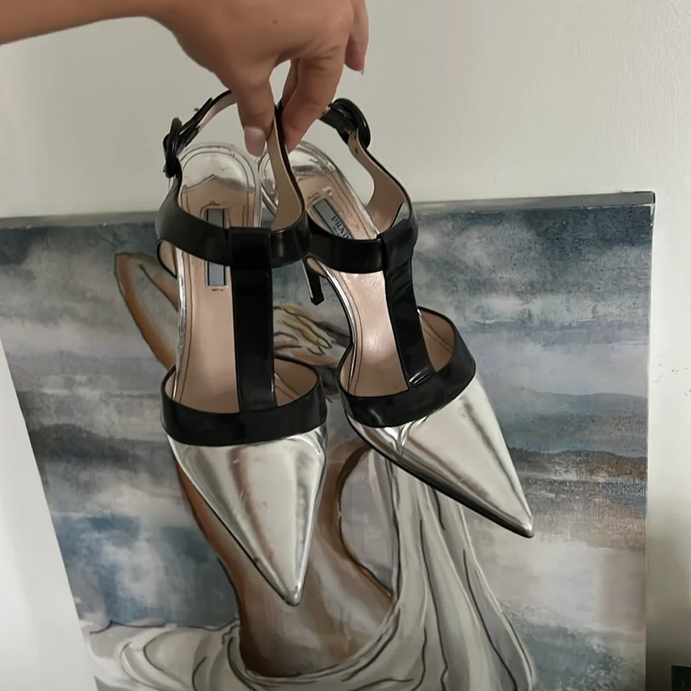 Prada heels 😍 black silver size 38.5 - Picture 1 of 8